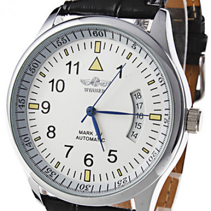 Мужские аналоговые механические наручные часы с ремешком из кожзама (разные цвета)