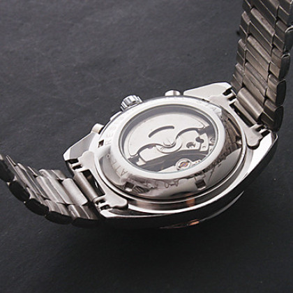 Мужские аналоговые механические водонепроницаемые стальные наручные часы (серебро)