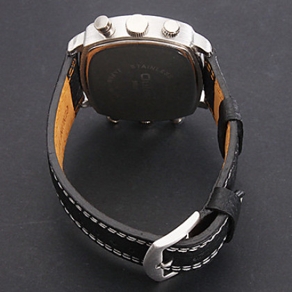 Мужские аналоговые мультиходовые кварцевые наручные часы с ремешком из кожзама (2 временных зоны, черные)