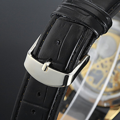 Мужские аналоговые полуавтоматические механические наручные часы &quot;под золото&quot; (черный ремешок)