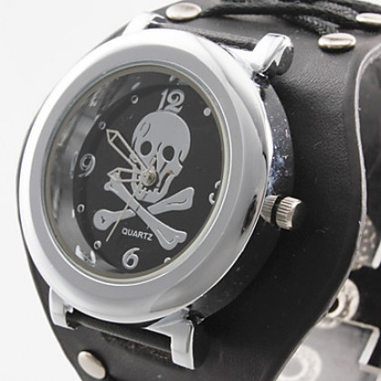 мужские черепа кожаный аналоговые кварцевые наручные часы (черный)