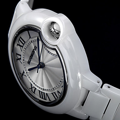 Мужские кварцевые аналоговые Календарь Ivory White Керамическая группа наручные часы (Кот-White Band)