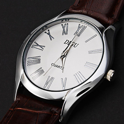 Мужские кварцевые наручные часы с римскими цифрами в серебристом корпусе на ремешке из искусственной кожи. Цвета в ассортименте
