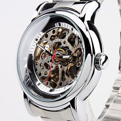 Мужские механические автоматические часы (серебристый металл)