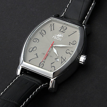 Мужские механические наручные часы с календарем в серебристом корпусе, на ремешке из искусственной кожи. Цвета в ассортименте