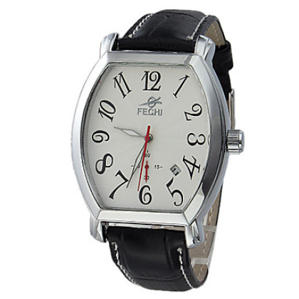 Мужские механические наручные часы с календарем в серебристом корпусе, на ремешке из искусственной кожи. Цвета в ассортименте