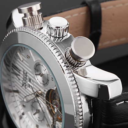 Мужские механические наручные часы в серебристом корпусе на ремешке из искусственной кожи. Цвета в ассортименте