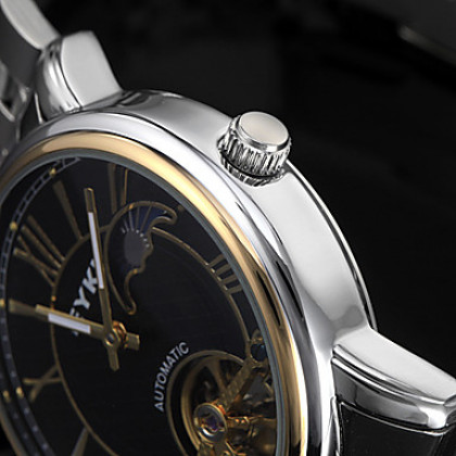 Мужские механические наручные часы в серебристом корпусе с золотистыми элементами