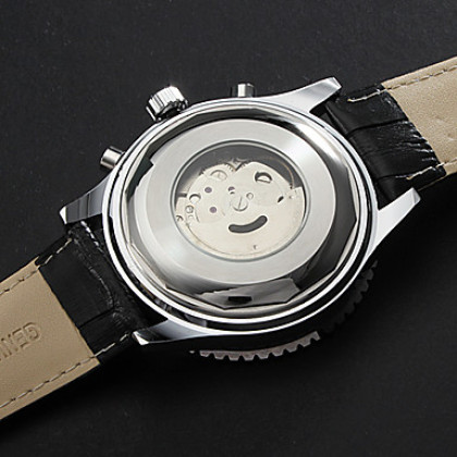 Мужские механические водонепроницаемые наручные часы с календарем на ремешке из искусственной кожи. Цвета в ассортименте
