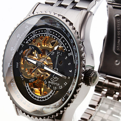 Мужские металлические аналоговые механические часы (черные)