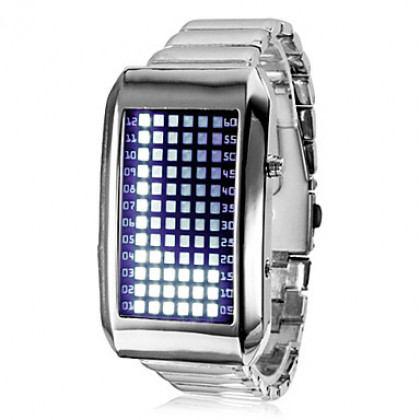 Мужские наручные часы с 72 синим LED дисплеем и стальным браслетом