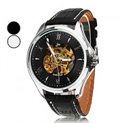 Мужские полуавтоматические наручные часы с римскими цифрами в серебристом корпусе на ремешке из искусственной кожи. Цвета в ассортименте