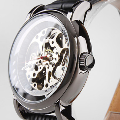 мужские пу аналоговые автоматические механические наручные часы (черный)
