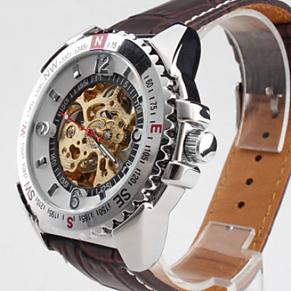мужские пу аналоговые автоматические механические наручные часы (коричневый)