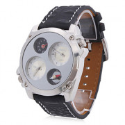 мужские пу аналоговые кварцевые наручные часы (2 часового пояса, черные)