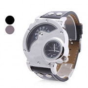 мужские пу аналоговые кварцевые наручные часы (2 часового пояса, разные цвета)