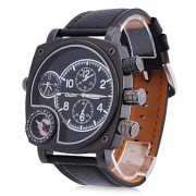 мужские пу аналоговые механические наручные часы (2 часового пояса, черные)