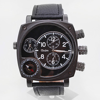 мужские пу аналоговые механические наручные часы (2 часового пояса, черные)