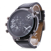 мужские пу аналоговые механические наручные часы (3 часового пояса, черные)