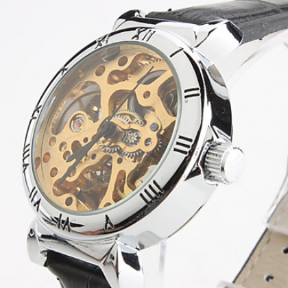 мужские пу аналоговые механические наручные часы (черный)