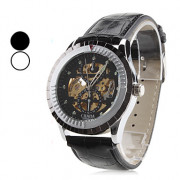 мужские пу аналоговые механические наручные часы полые гравировка (черный)