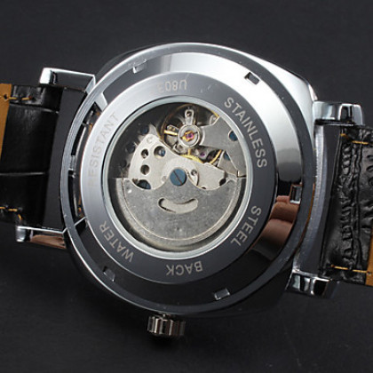 мужские пу аналоговые механические наручные часы с календарем (черные)