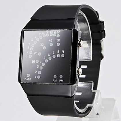 Мужские спортивные часы с оригинальным LED дисплеем резиновым ремешком (цвет черный)