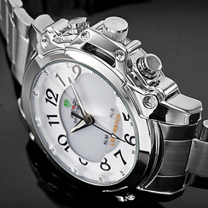 Мужские стали цифро-аналоговый LED-кварцевые наручные часы с многофункциональными (2 часовых поясов, разных цветов)