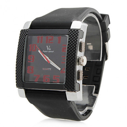 мужские стальные квадратные пластины стиль силиконовый аналоговые кварцевые наручные часы с черным циферблатом (черный)