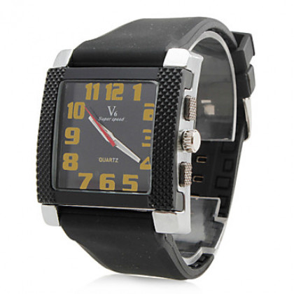мужские стальные квадратные пластины стиль силиконовый аналоговые кварцевые наручные часы с черным циферблатом (черный)