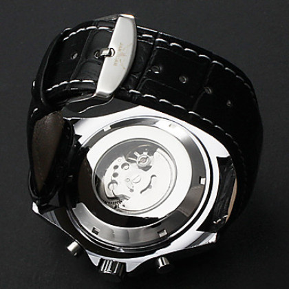 Мужские влагозахитные аналоговые механические наручные часы с ремешком из кожзама (разные цвета)