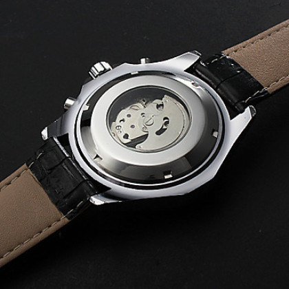Мужские влагозахитные аналоговые механические наручные часы с ремешком из кожзама (разные цвета)