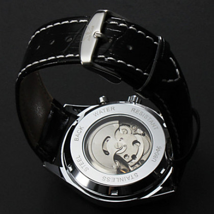 Мужские влагозащитные аналоговые механические наручные часы с календарем и ремешком из кожзама (разные цвета)