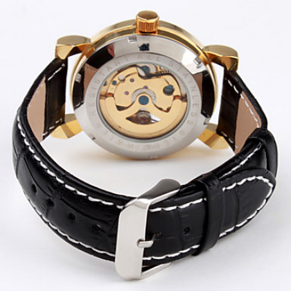мужские золотые набор Кожа PU стиле механический аналог наручные часы (черный)
