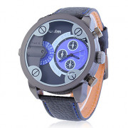 мужской двойной часовой пояс круглый циферблат кожаный ремешок Кварцевые аналоговые наручные часы (разные цвета)