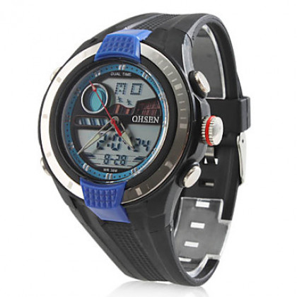 мужской синий свет многофункциональных резиновых аналоговые цифровые мульти-движения наручные часы (черный)