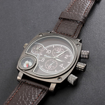 Мужской стиль Компас PU Аналоговые кварцевые наручные часы (2 часовых поясов, коричневый)