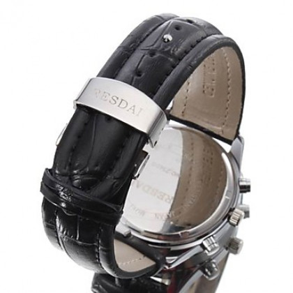 Мужской стиль одежды PU аналоговые кварцевые наручные часы (черный)