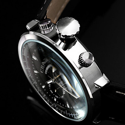 Мужской стиль PU Аналоговый Авто-механические наручные часы (черный)
