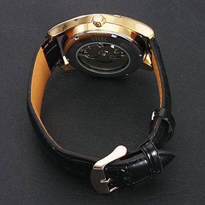 Мужской стиль PU Аналоговый механические наручные часы (черный)