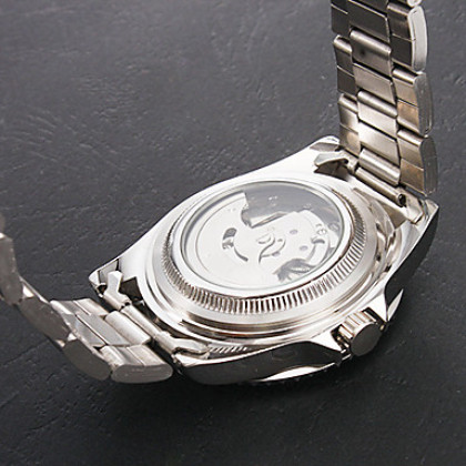 Мужской стиль стали аналоговые механические наручные часы (серебро)