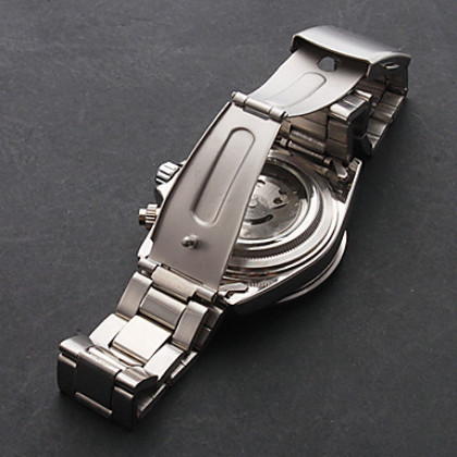 Мужской стиль стали аналоговые механические наручные часы (серебро)