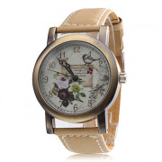 Мужской цветок Стиль PU аналоговые кварцевые наручные часы (коричневый)