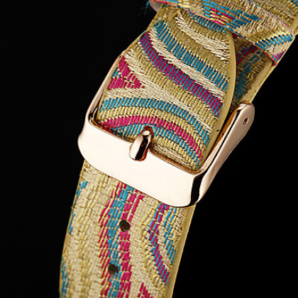 Одуванчик женский золотой узор Круглый циферблат Vintage стиль ткань PU Группа Кварцевые аналоговые наручные часы