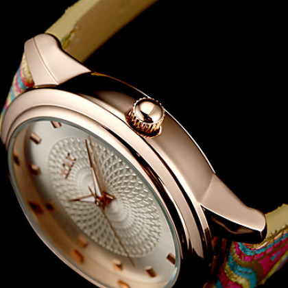 Одуванчик женский золотой узор Круглый циферблат Vintage стиль ткань PU Группа Кварцевые аналоговые наручные часы