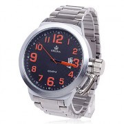 ORKINA P0029 Модные мужские кварцевые наручные часы W / Простой календарь - серебро + черный + оранжевый
