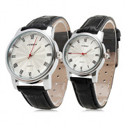 Пара элегантных пу пару кожаных стиль аналоговые кварцевые наручные часы (черный)
