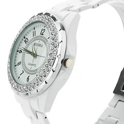 Пара модных металла аналоговые кварцевые наручные часы с бриллиантами (белый)