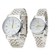 Пара сплава аналоговые кварцевые часы пару с белым лицом (серебро)