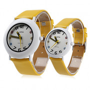 пара стиле унисекс ПУ аналоговые кварцевые наручные часы (желтый)